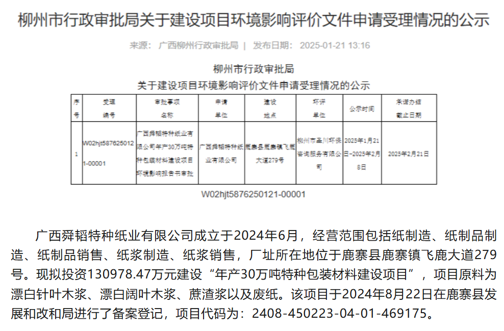 投资超13亿元!年产30万吨特种包装材料项目分两期建设